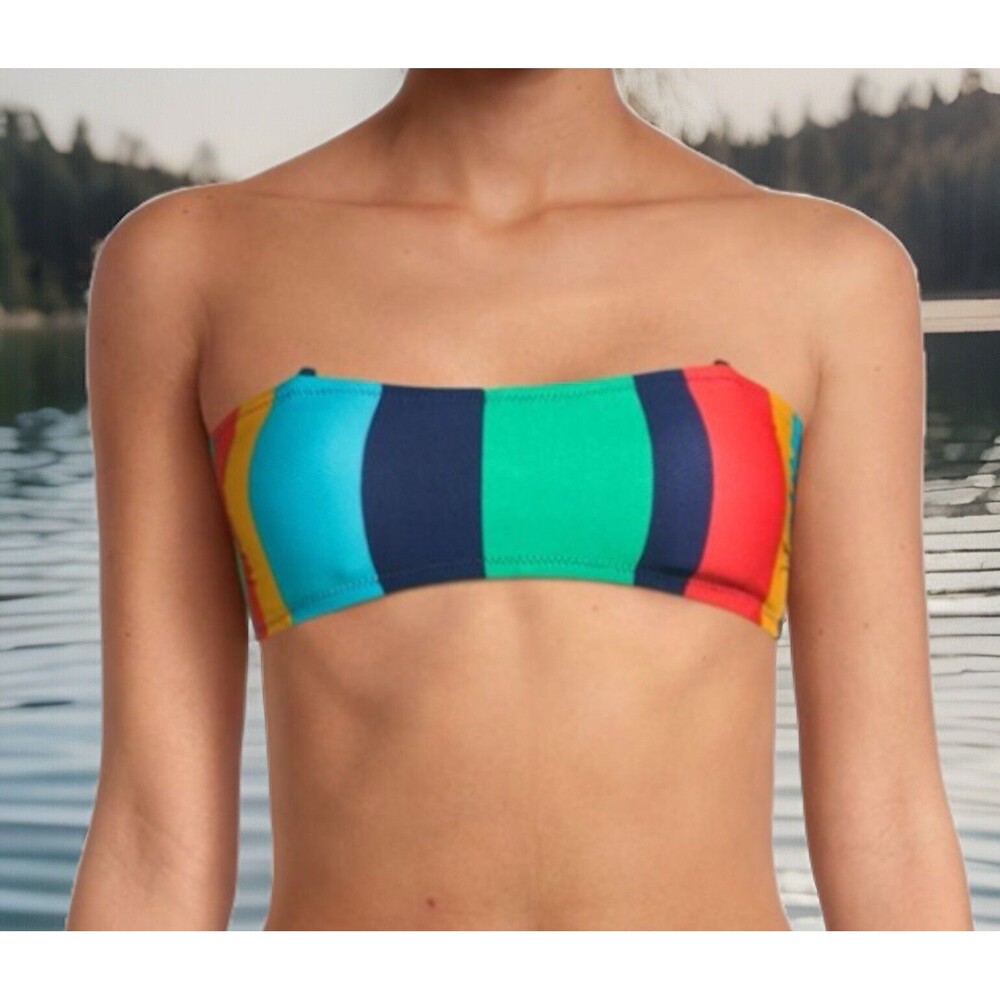 Sperry High Waist Bandeau Bikini 2 Piece XL Coastal Preppy Striped Lace Up Back - Picture 6 of 14